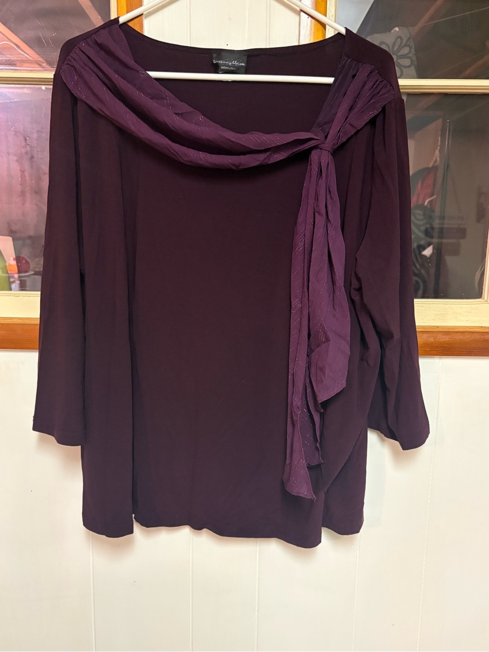 Brittany Black Plum Scarf-Neck Women's Blouse